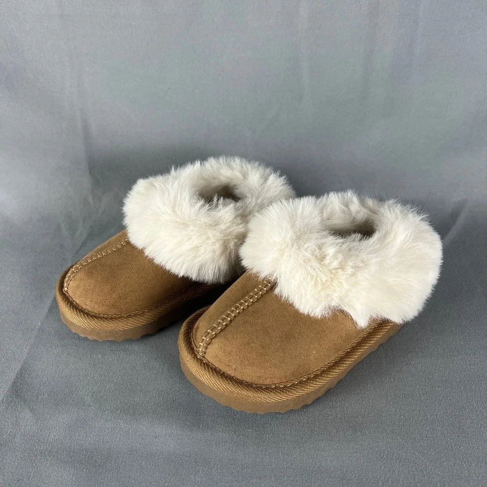 Slip On Shoes Girls 5 Brown Faux Fur Lined Comfortable Soft Cozy Warm Closed Toe